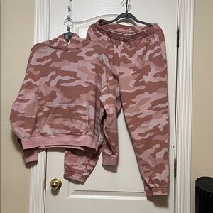 PINK Victoria's Secret Pink & Mauve Camo Hoodie + Joggers Set